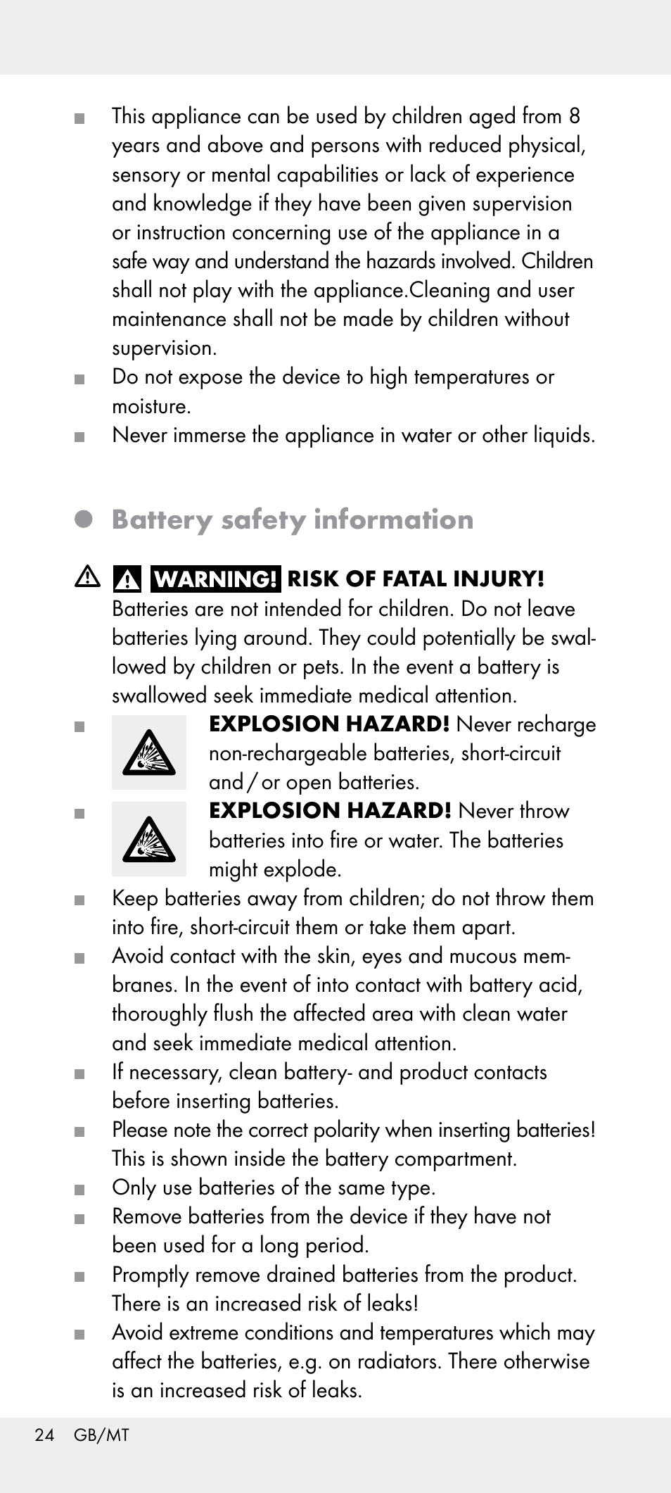 Battery safety information | Livarno Z31240 User Manual | Page 24 / 33