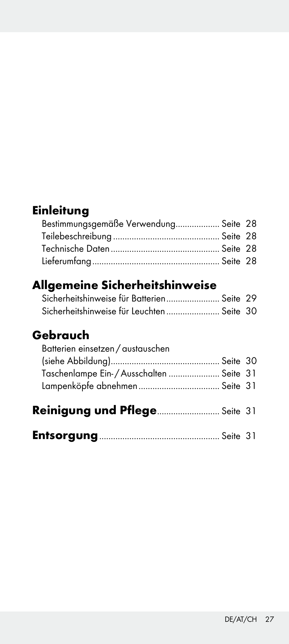 Einleitung, Allgemeine sicherheitshinweise, Gebrauch | Reinigung und pflege, Entsorgung | Livarno Z31240 User Manual | Page 27 / 33