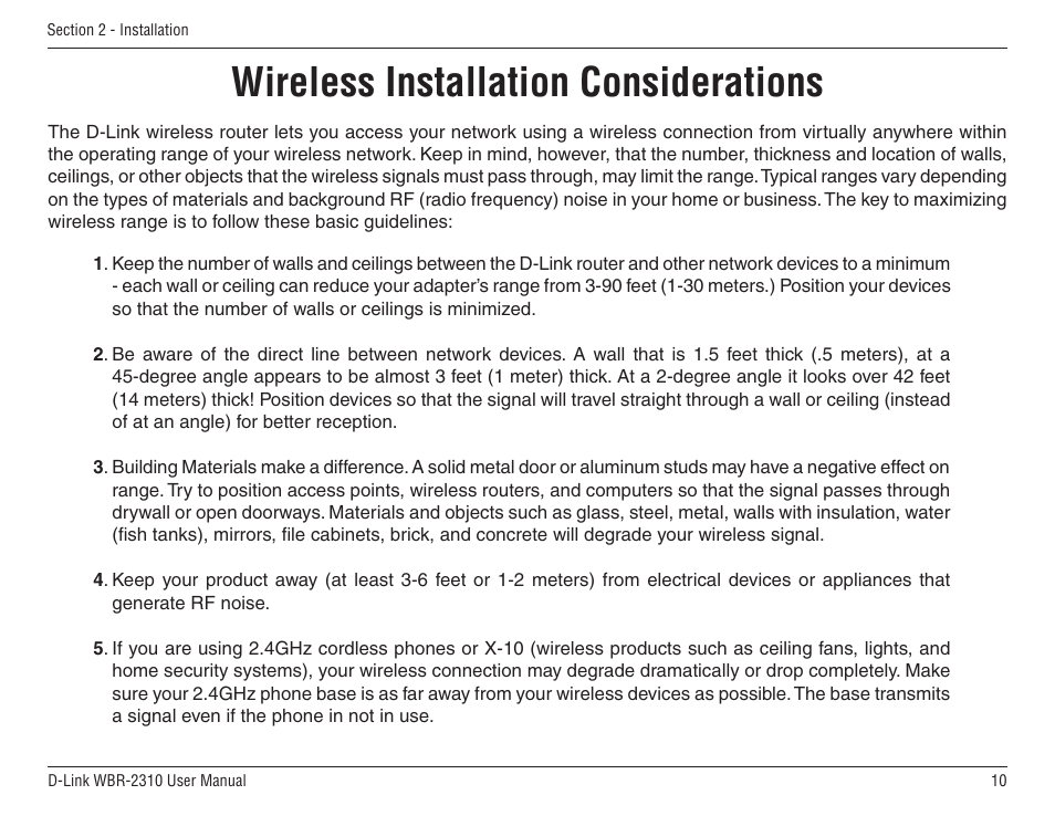 Wireless installation considerations | D-Link WBR-2310 User Manual | Page 10 / 78