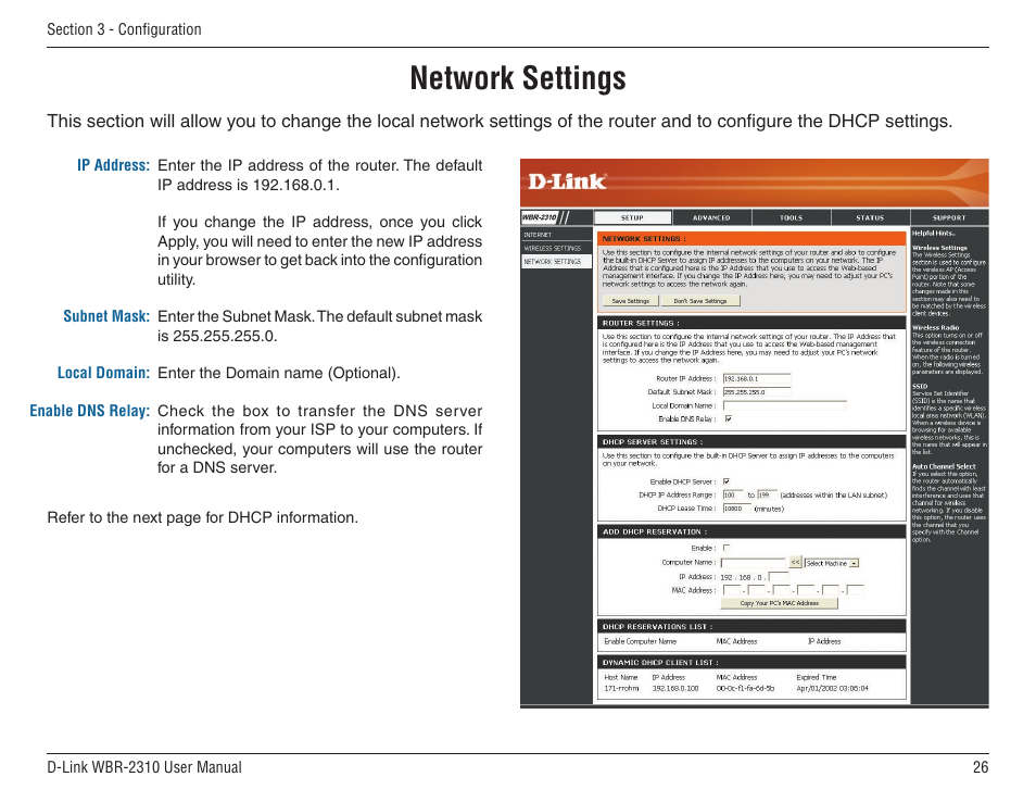 Network settings | D-Link WBR-2310 User Manual | Page 26 / 78