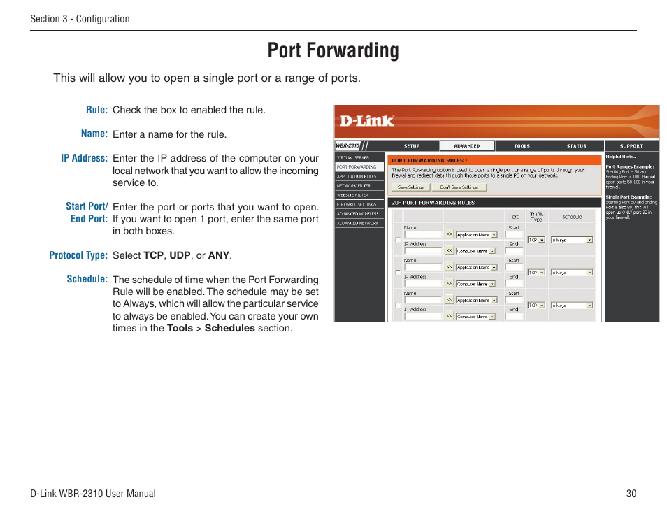 Port forwarding | D-Link WBR-2310 User Manual | Page 30 / 78