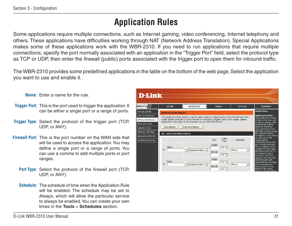 Application rules | D-Link WBR-2310 User Manual | Page 31 / 78