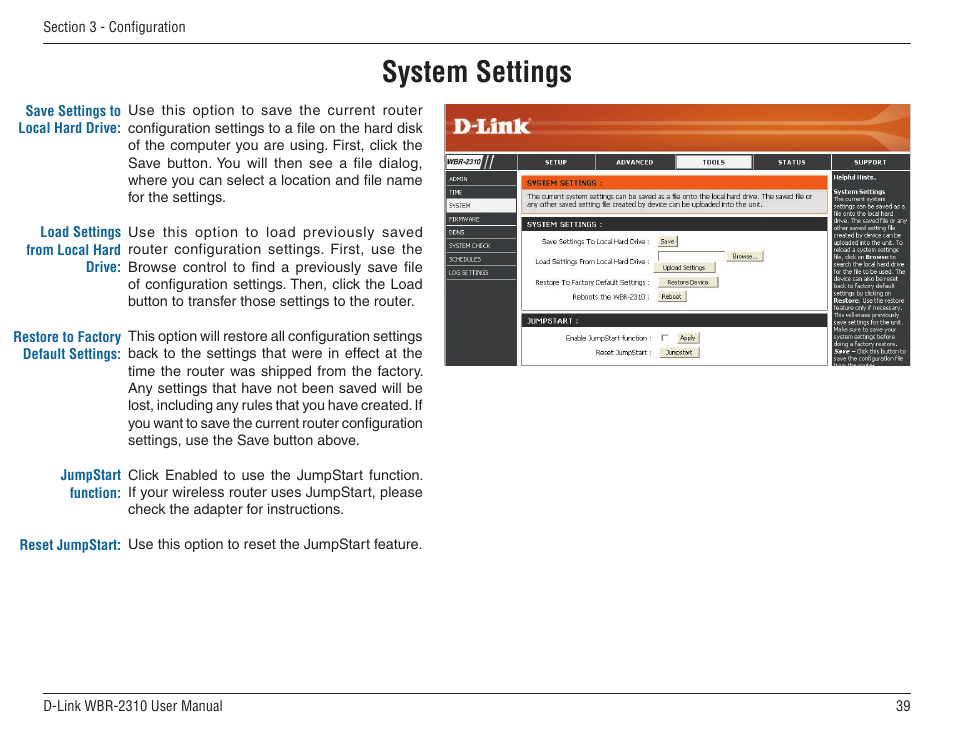 System settings | D-Link WBR-2310 User Manual | Page 39 / 78
