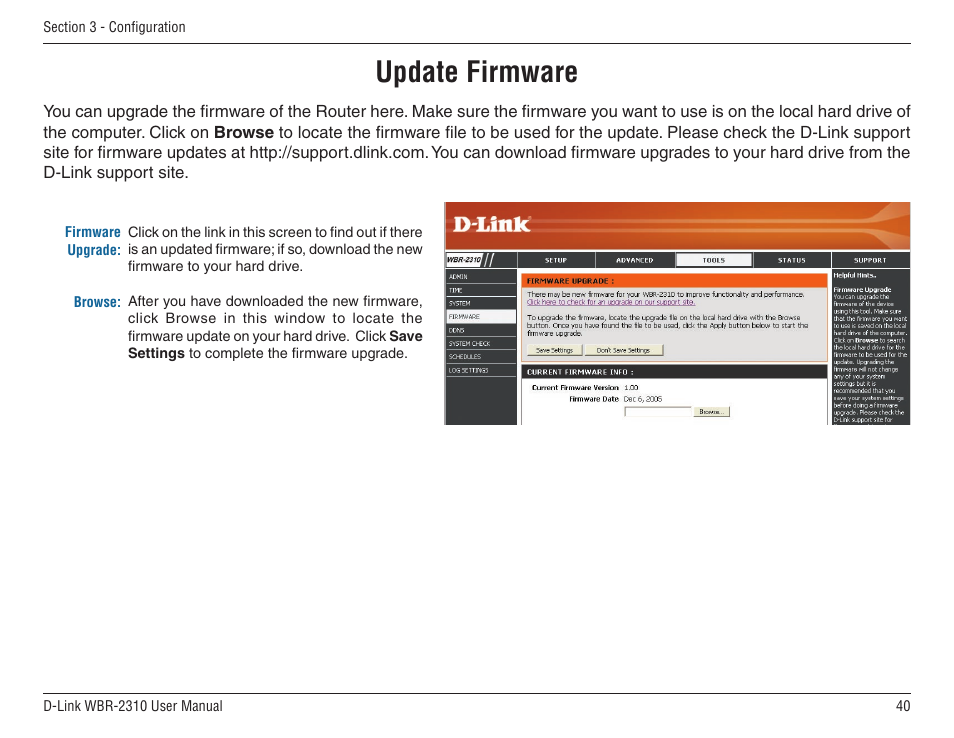 Update firmware | D-Link WBR-2310 User Manual | Page 40 / 78