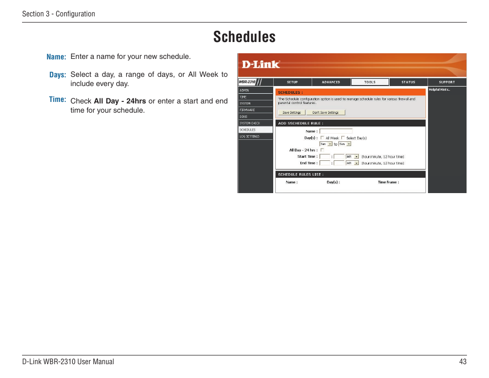 Schedules | D-Link WBR-2310 User Manual | Page 43 / 78