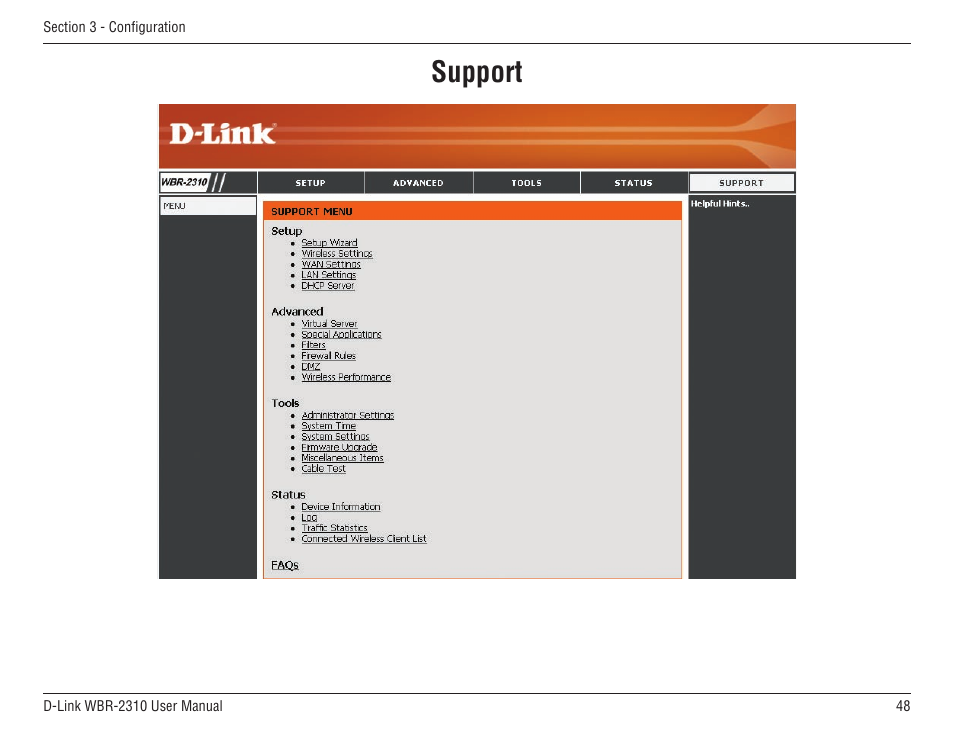 Support | D-Link WBR-2310 User Manual | Page 48 / 78