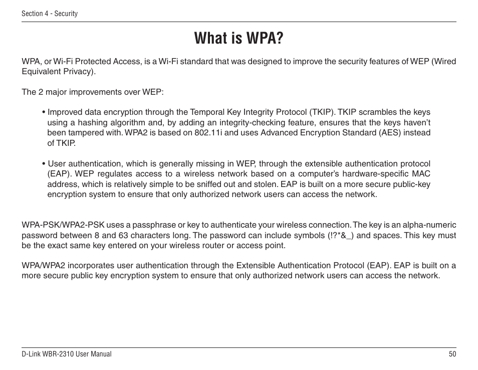 What is wpa | D-Link WBR-2310 User Manual | Page 50 / 78