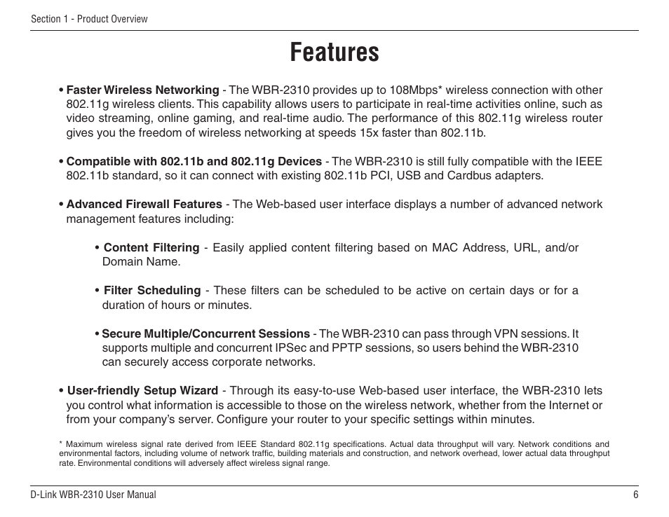 Features | D-Link WBR-2310 User Manual | Page 6 / 78