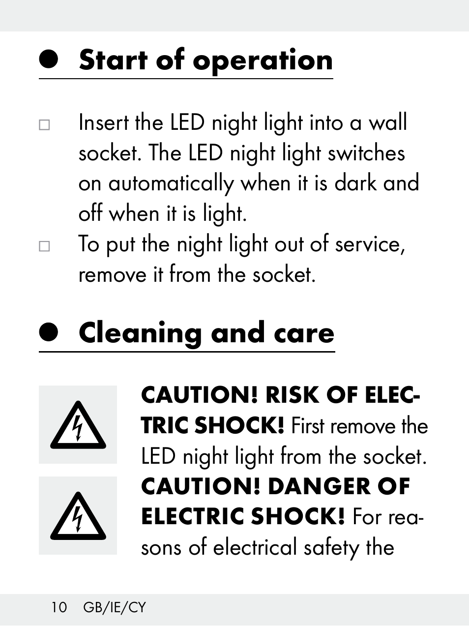 Start of operation, Cleaning and care | Livarno Z31172..-BS User Manual | Page 10 / 27