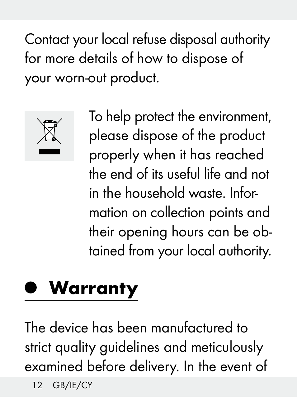 Warranty | Livarno Z31172..-BS User Manual | Page 12 / 27