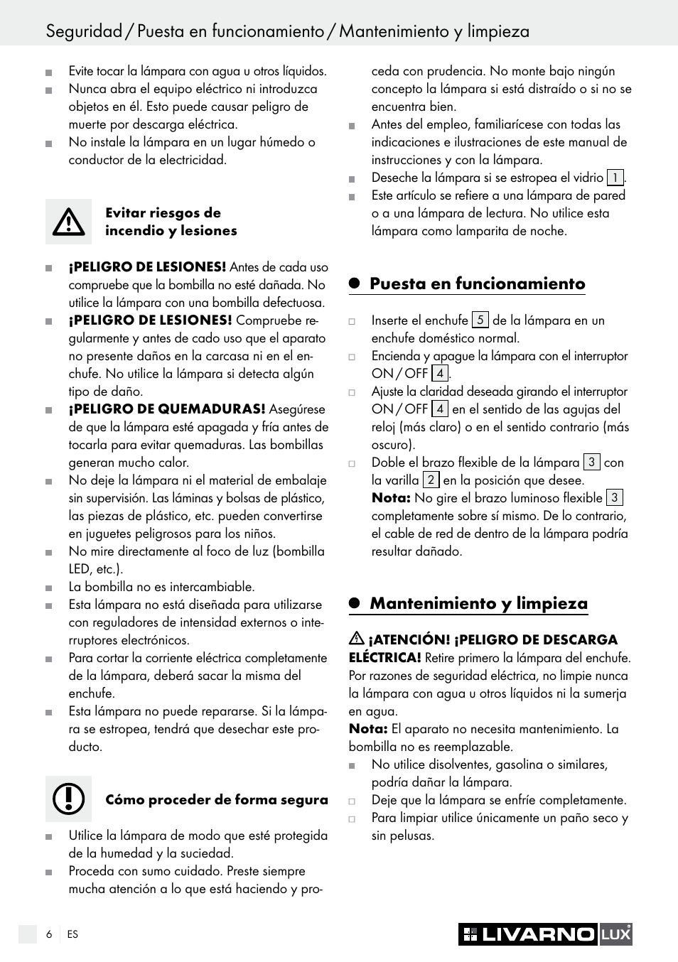 Puesta en funcionamiento, Mantenimiento y limpieza | Livarno LED PLUG-IN LIGHT User Manual | Page 6 / 17