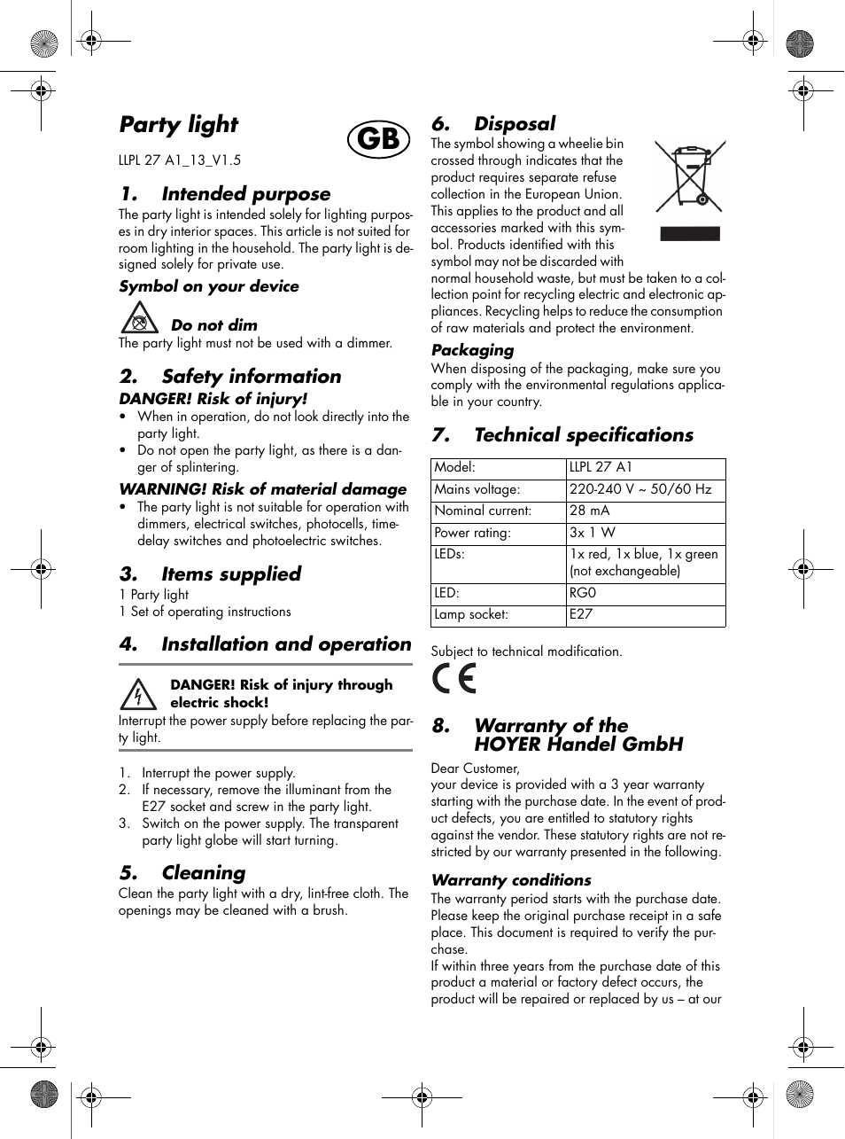 Livarno LLPL 27 A1 User Manual | 2 pages