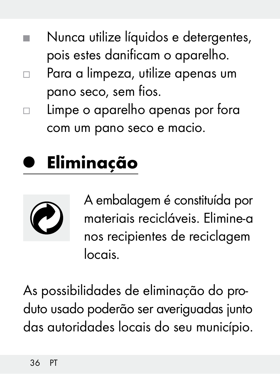 Eliminação | Livarno Z31172..-BS User Manual | Page 36 / 62