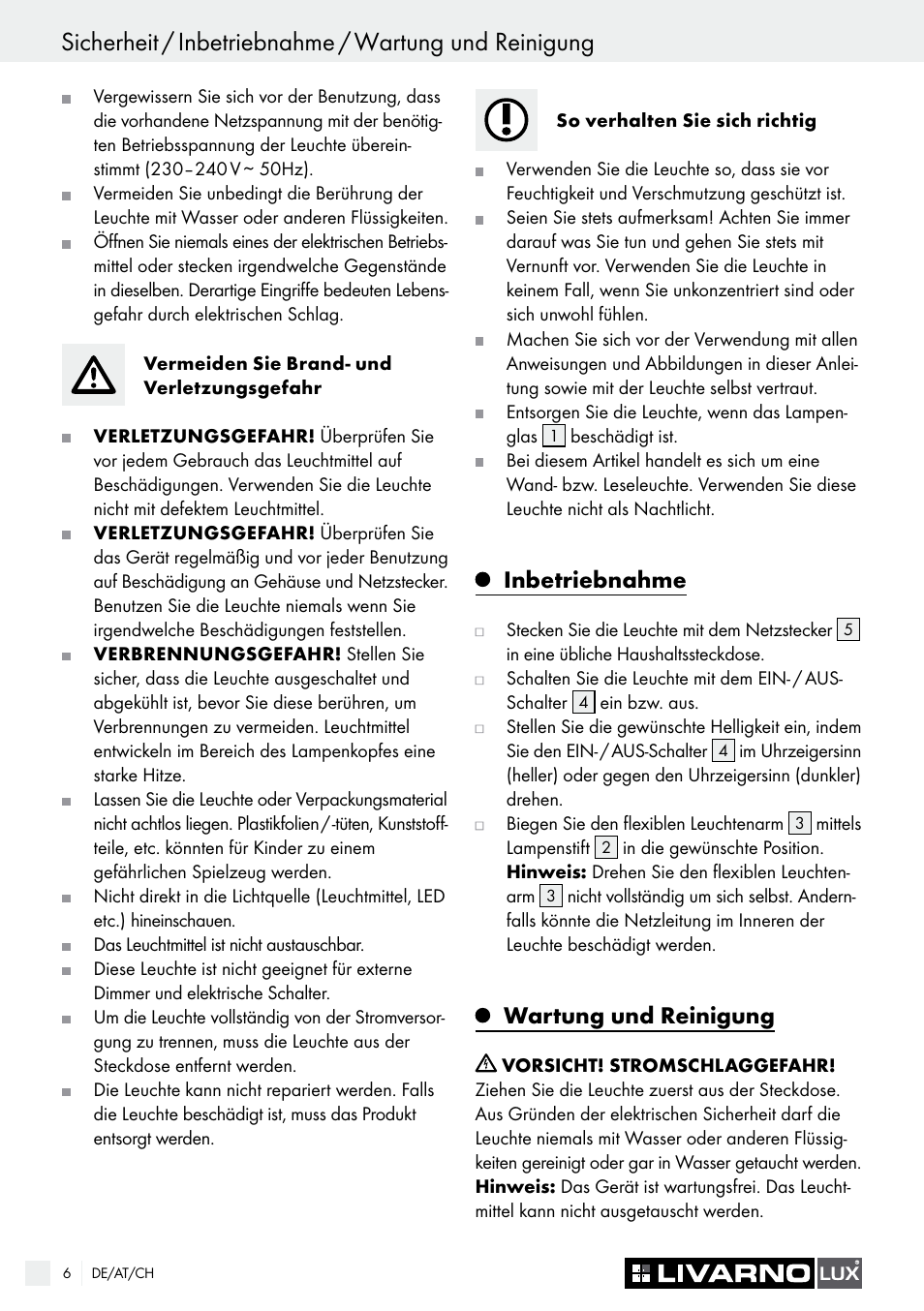 Inbetriebnahme, Wartung und reinigung | Livarno LED PLUG-IN LIGHT User Manual | Page 6 / 17