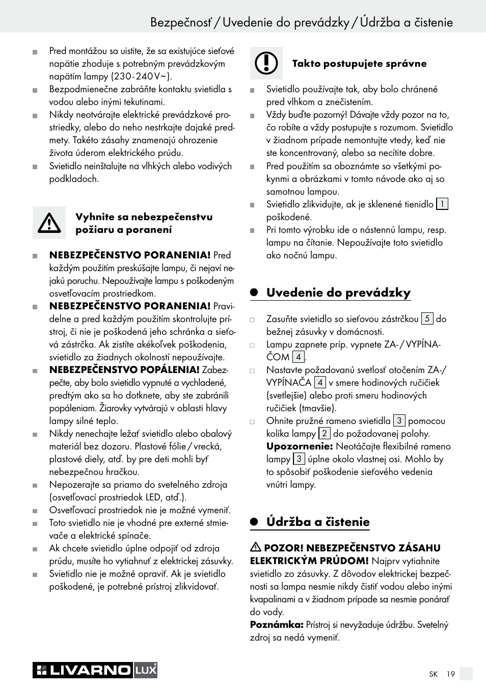 Uvedenie do prevádzky, Údržba a čistenie | Livarno LED PLUG-IN LIGHT User Manual | Page 19 / 25