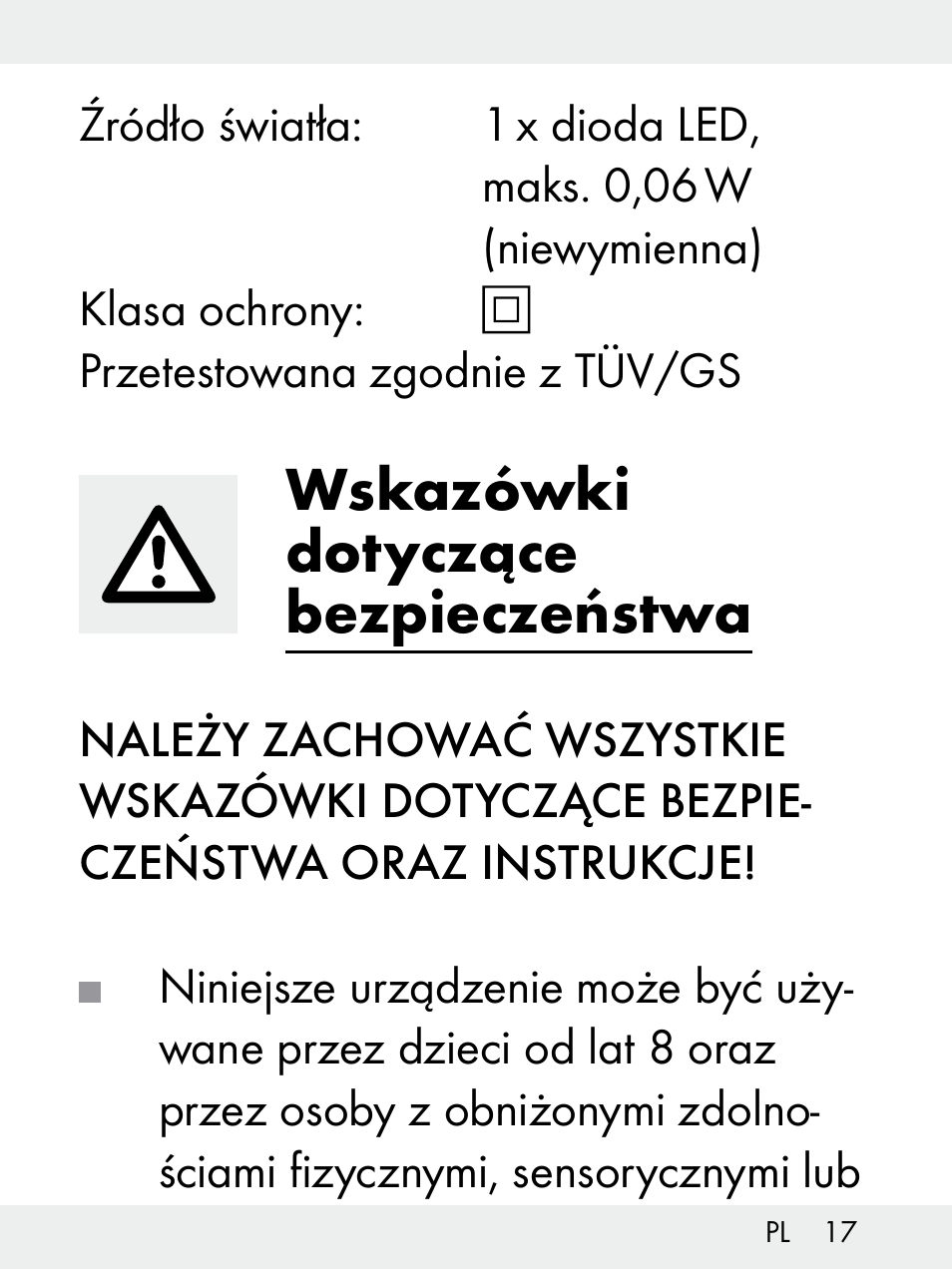 Wskazówki dotyczące bezpieczeństwa | Livarno Z31172..-BS User Manual | Page 17 / 85