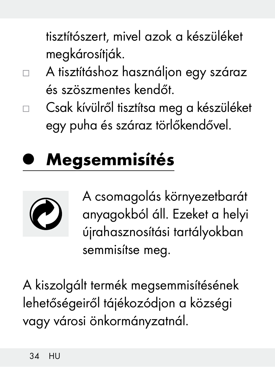 Megsemmisítés | Livarno Z31172..-BS User Manual | Page 34 / 85