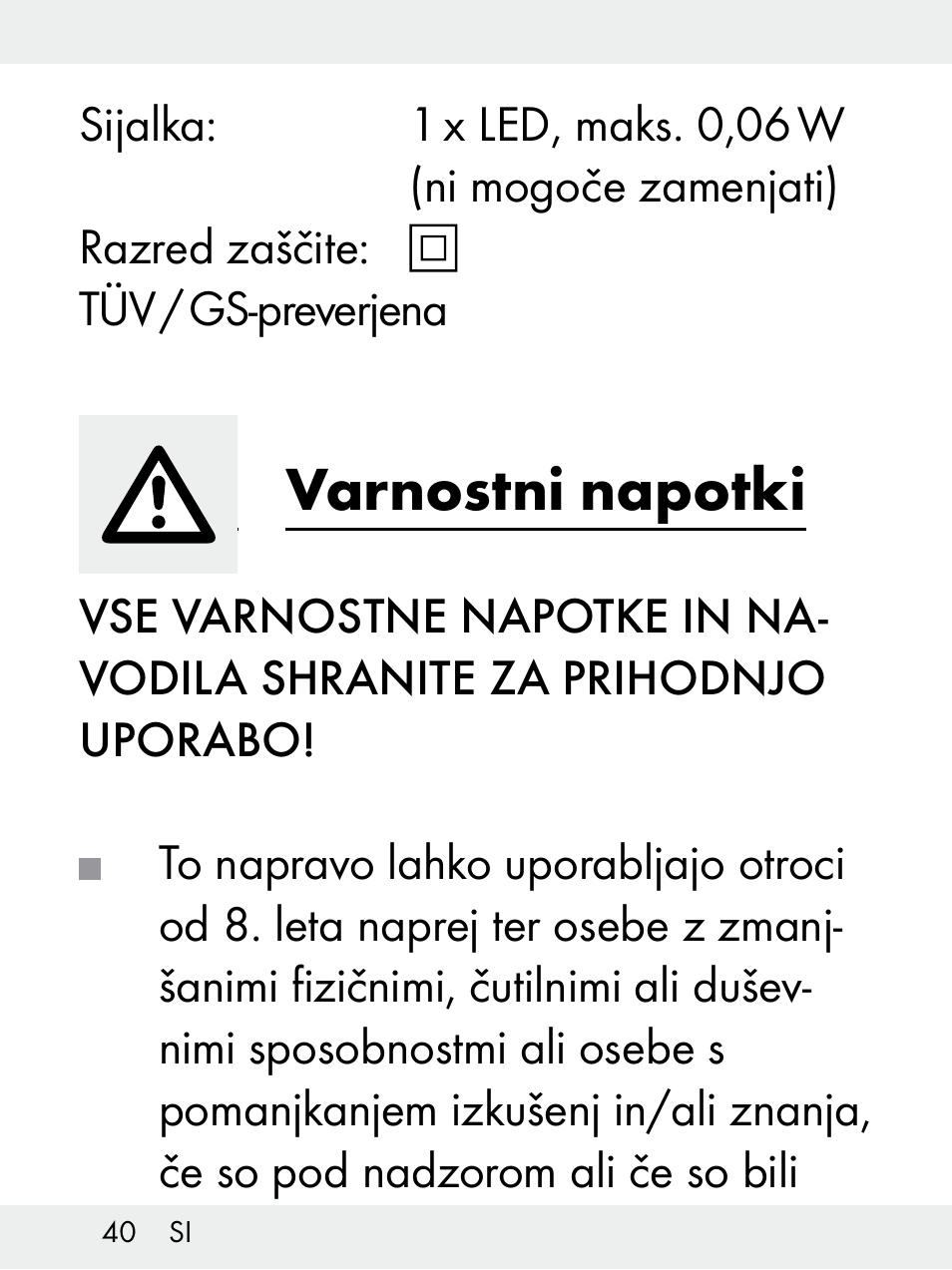 Varnostni napotki | Livarno Z31172..-BS User Manual | Page 40 / 85