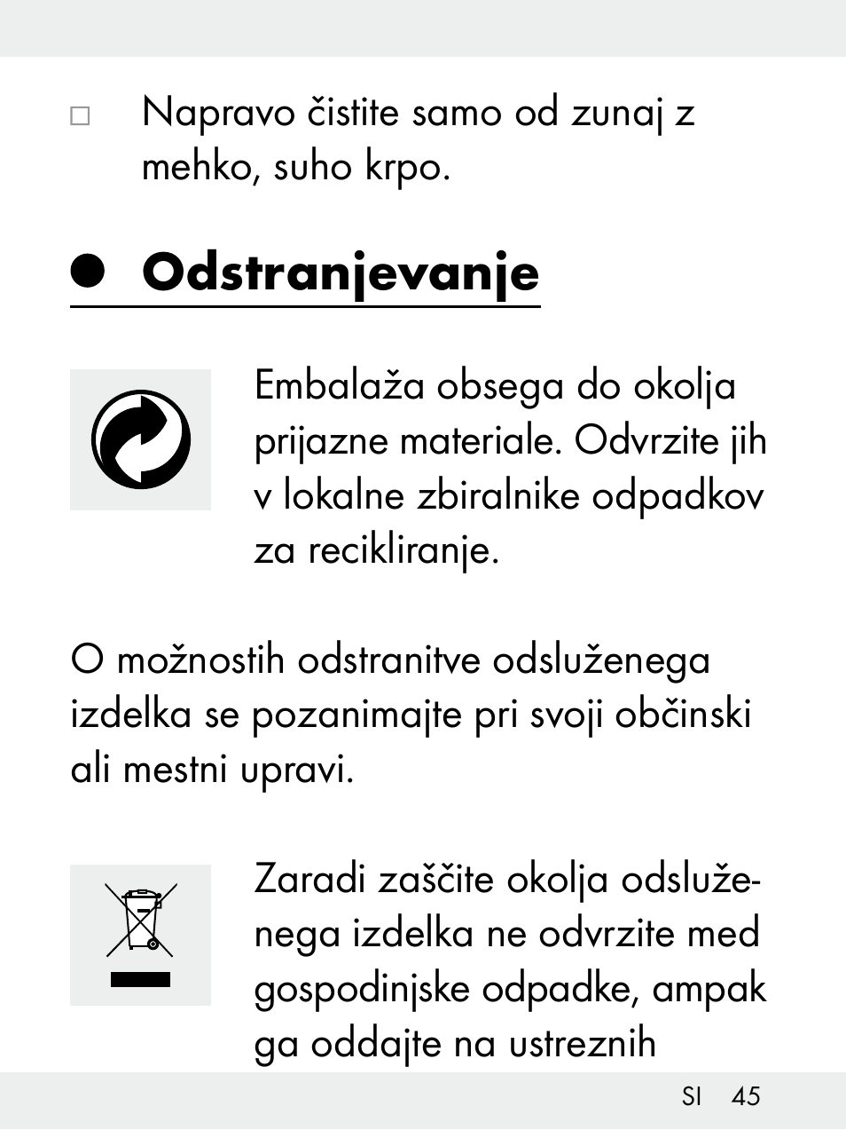 Odstranjevanje | Livarno Z31172..-BS User Manual | Page 45 / 85