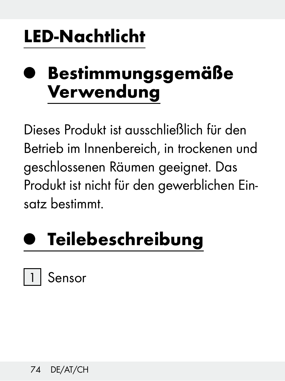 Led-nachtlicht, Bestimmungsgemäße verwendung, Teilebeschreibung | Livarno Z31172..-BS User Manual | Page 74 / 85