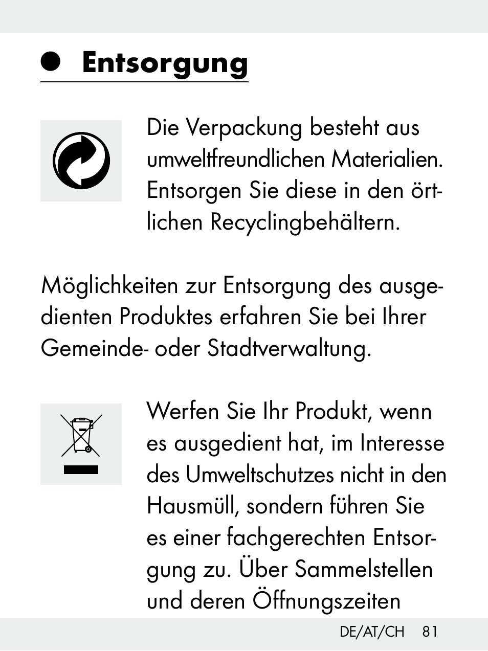 Entsorgung | Livarno Z31172..-BS User Manual | Page 81 / 85