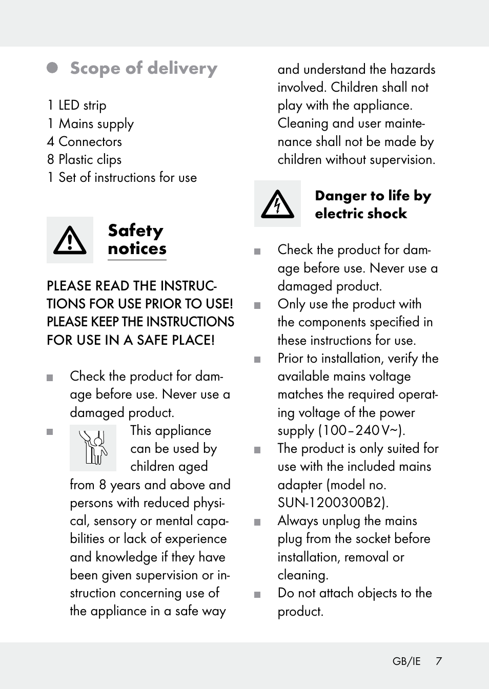 Scope of delivery, Safety notices | Livarno 104000-14-01-BS User Manual | Page 7 / 12