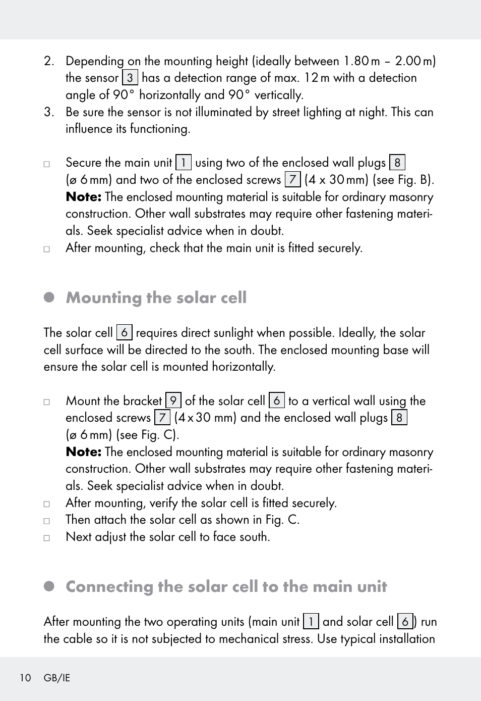 Mounting the solar cell, Connecting the solar cell to the main unit | Livarno Z31999 User Manual | Page 10 / 84