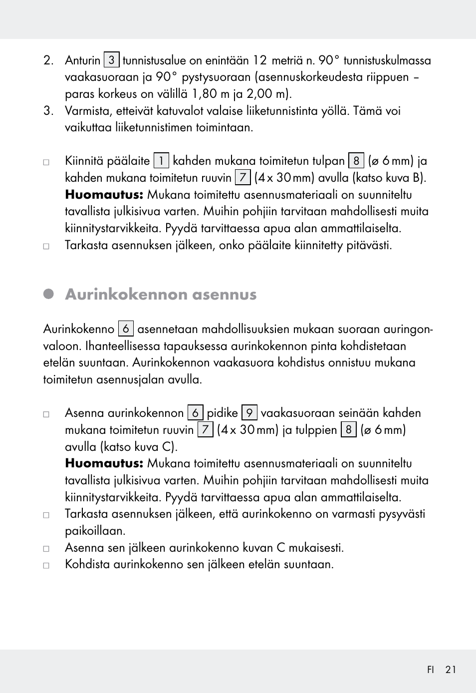 Aurinkokennon asennus | Livarno Z31999 User Manual | Page 21 / 84