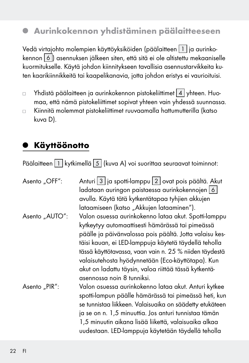 Aurinkokennon yhdistäminen päälaitteeseen, Käyttöönotto | Livarno Z31999 User Manual | Page 22 / 84