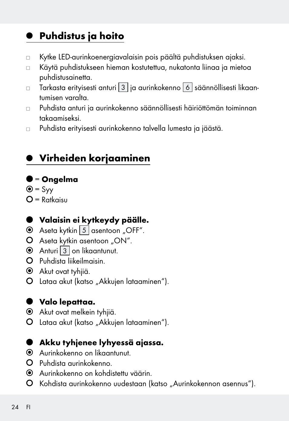 Puhdistus ja hoito, Virheiden korjaaminen | Livarno Z31999 User Manual | Page 24 / 84