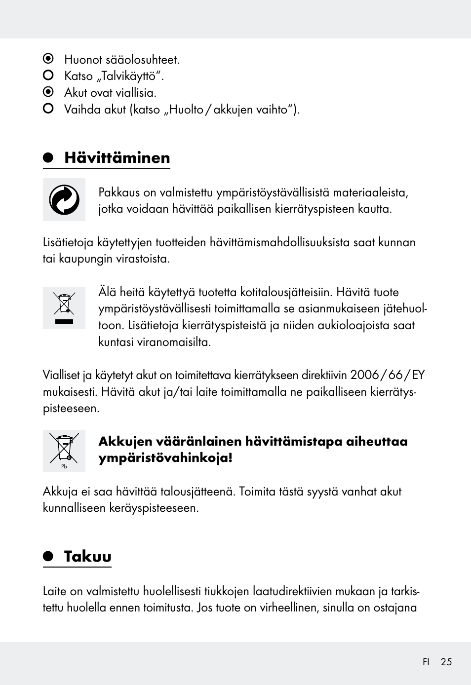 Hävittäminen, Takuu | Livarno Z31999 User Manual | Page 25 / 84