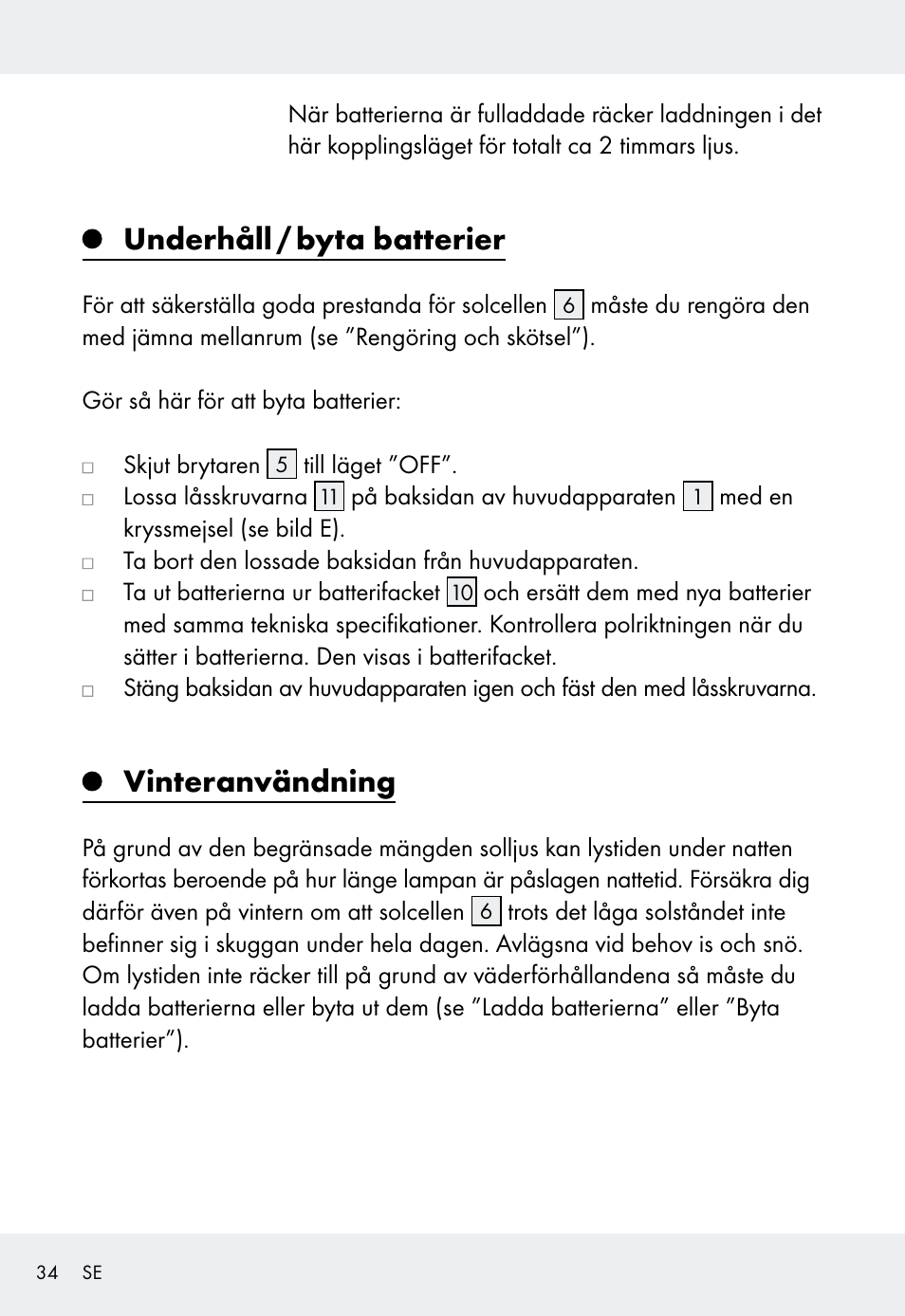 Underhåll / byta batterier, Vinteranvändning | Livarno Z31999 User Manual | Page 34 / 84