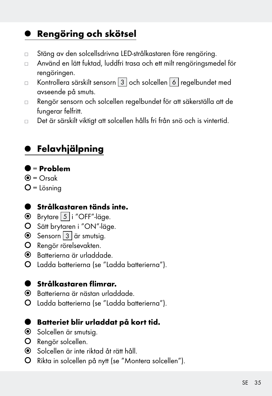 Rengöring och skötsel, Felavhjälpning | Livarno Z31999 User Manual | Page 35 / 84