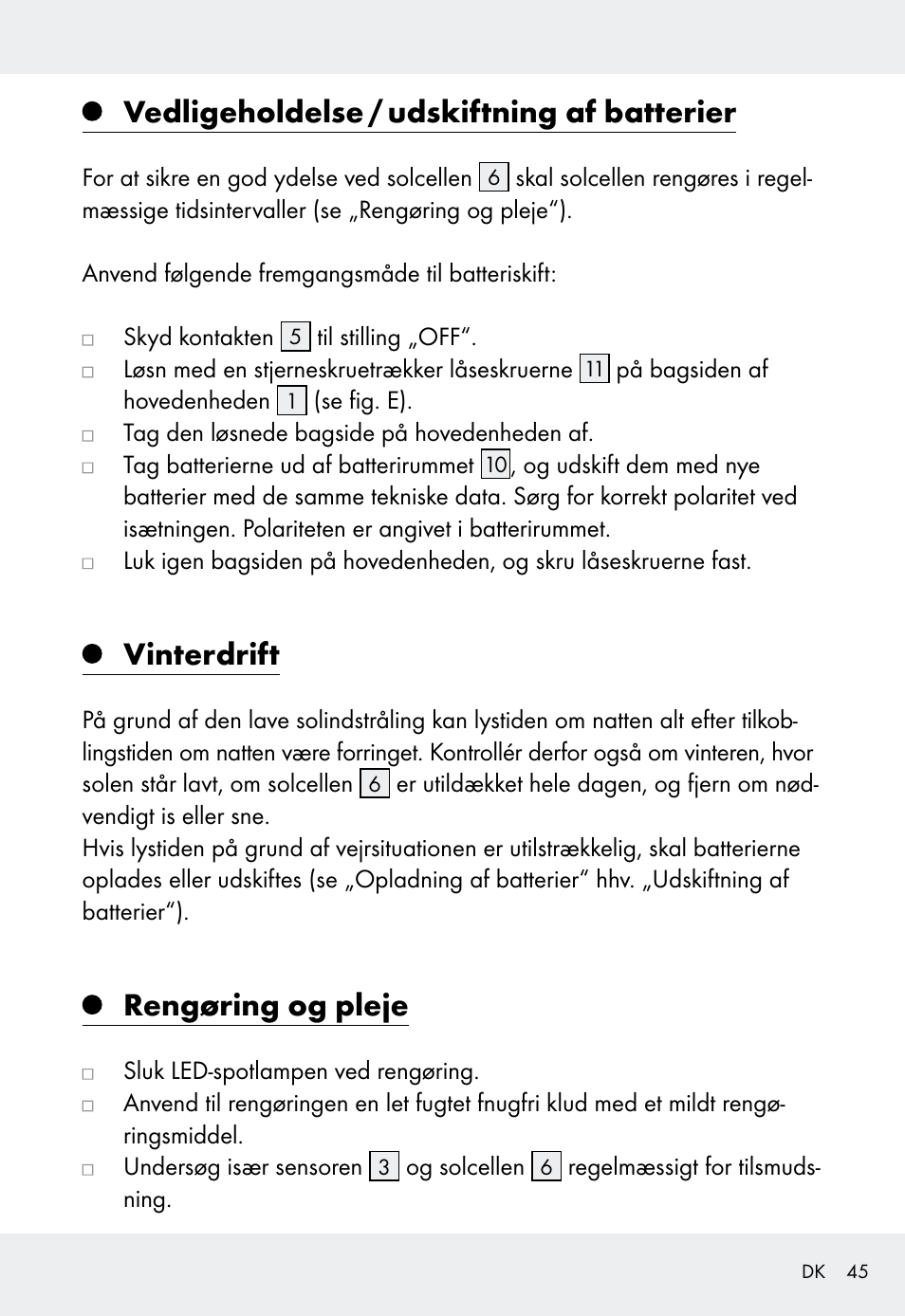 Vedligeholdelse / udskiftning af batterier, Vinterdrift, Rengøring og pleje | Livarno Z31999 User Manual | Page 45 / 84