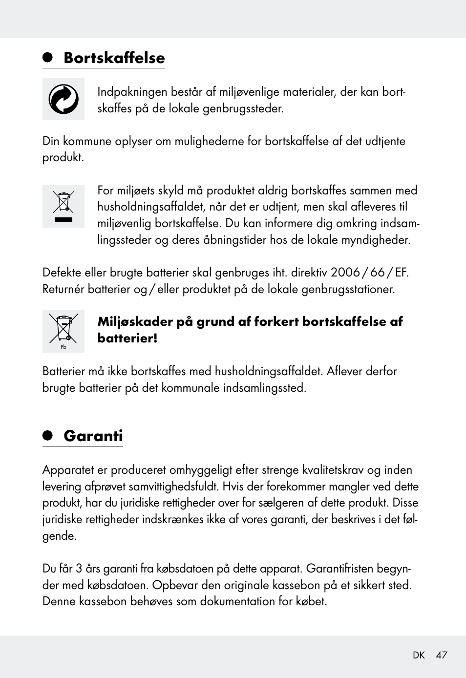 Bortskaffelse, Garanti | Livarno Z31999 User Manual | Page 47 / 84