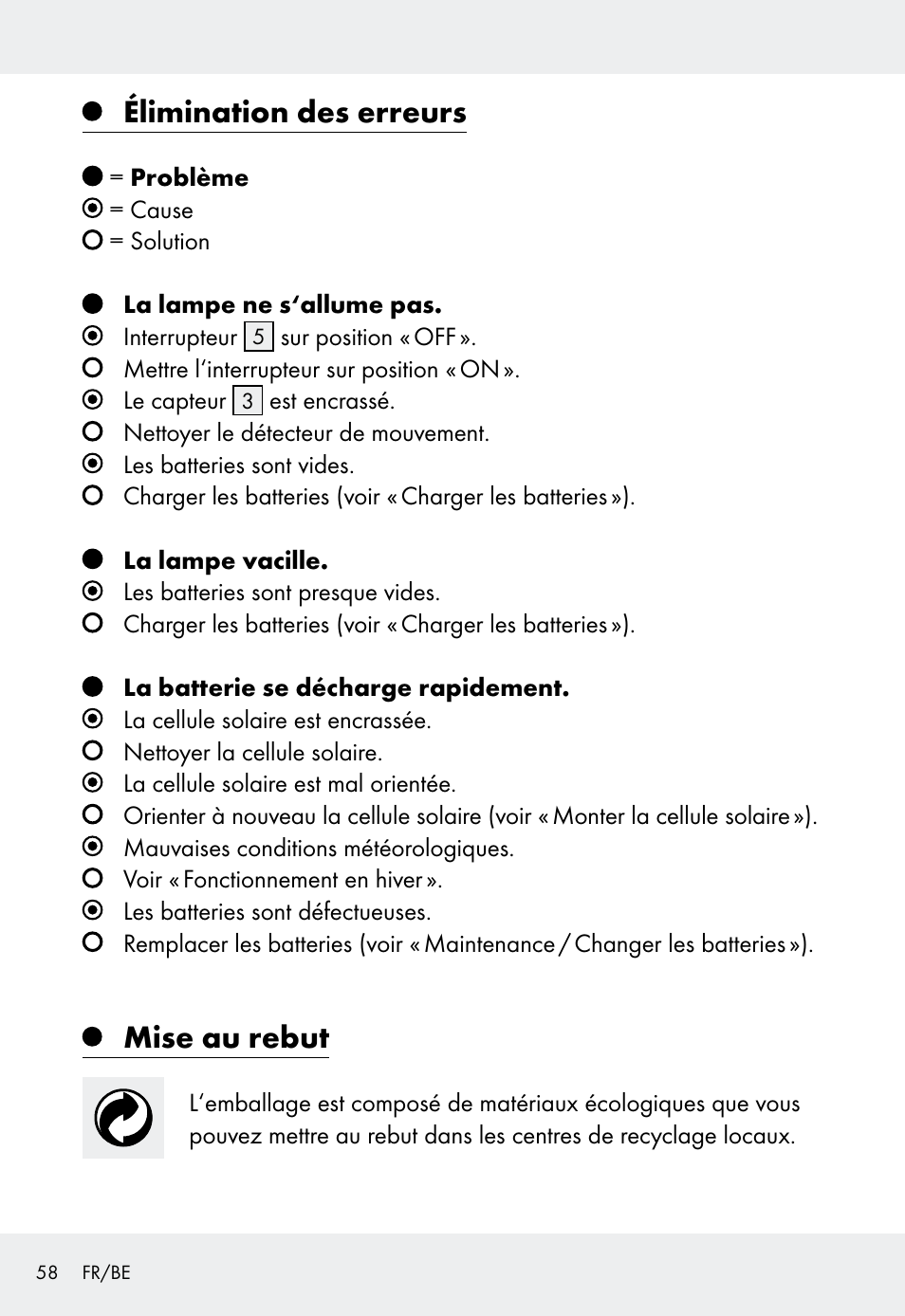 Élimination des erreurs, Mise au rebut | Livarno Z31999 User Manual | Page 58 / 84