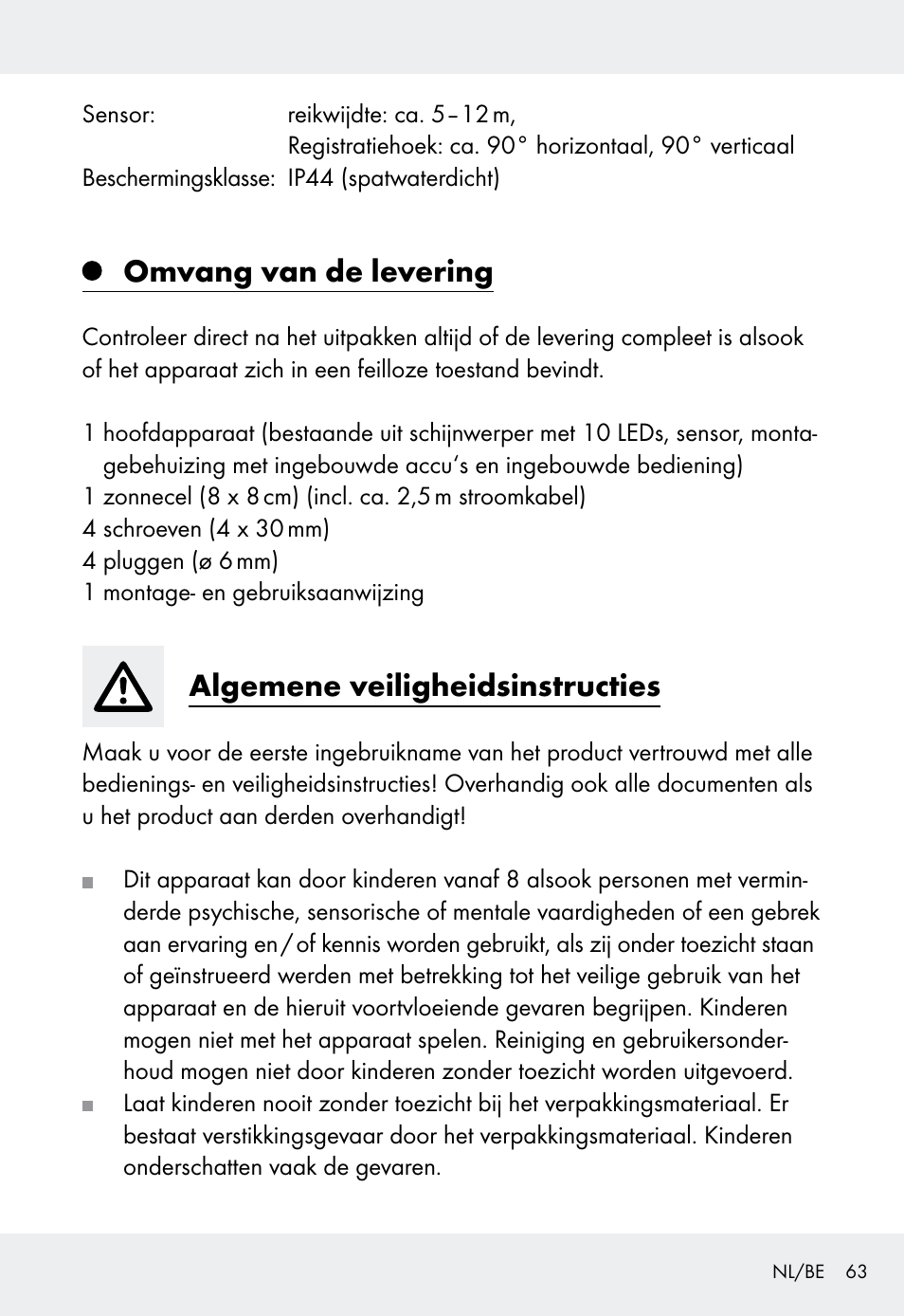 Omvang van de levering, Algemene veiligheidsinstructies | Livarno Z31999 User Manual | Page 63 / 84