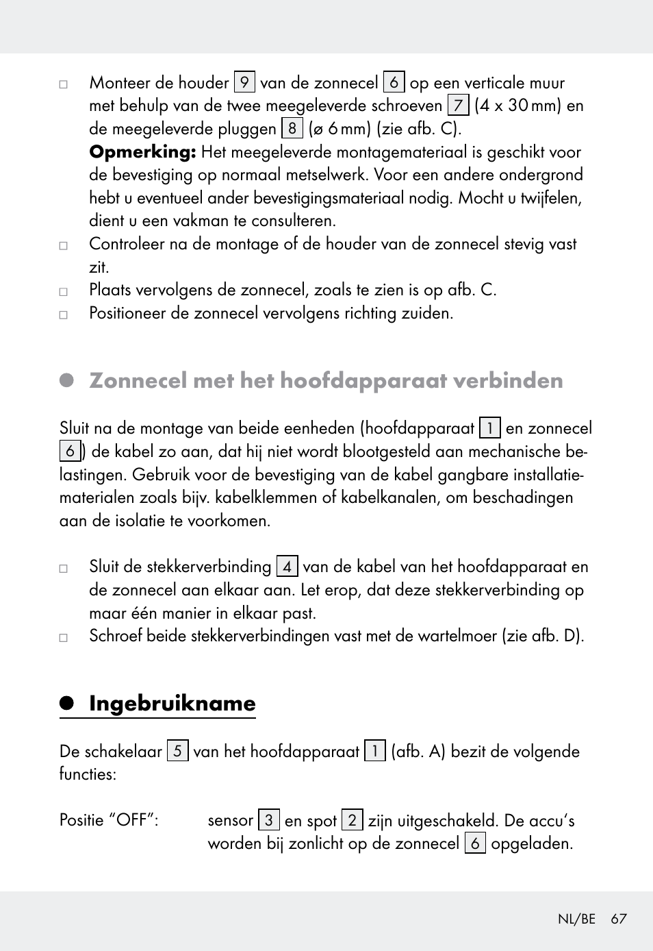 Zonnecel met het hoofdapparaat verbinden, Ingebruikname | Livarno Z31999 User Manual | Page 67 / 84