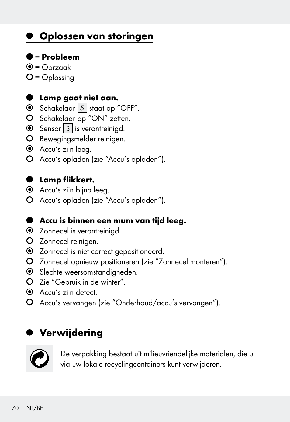 Oplossen van storingen, Verwijdering | Livarno Z31999 User Manual | Page 70 / 84