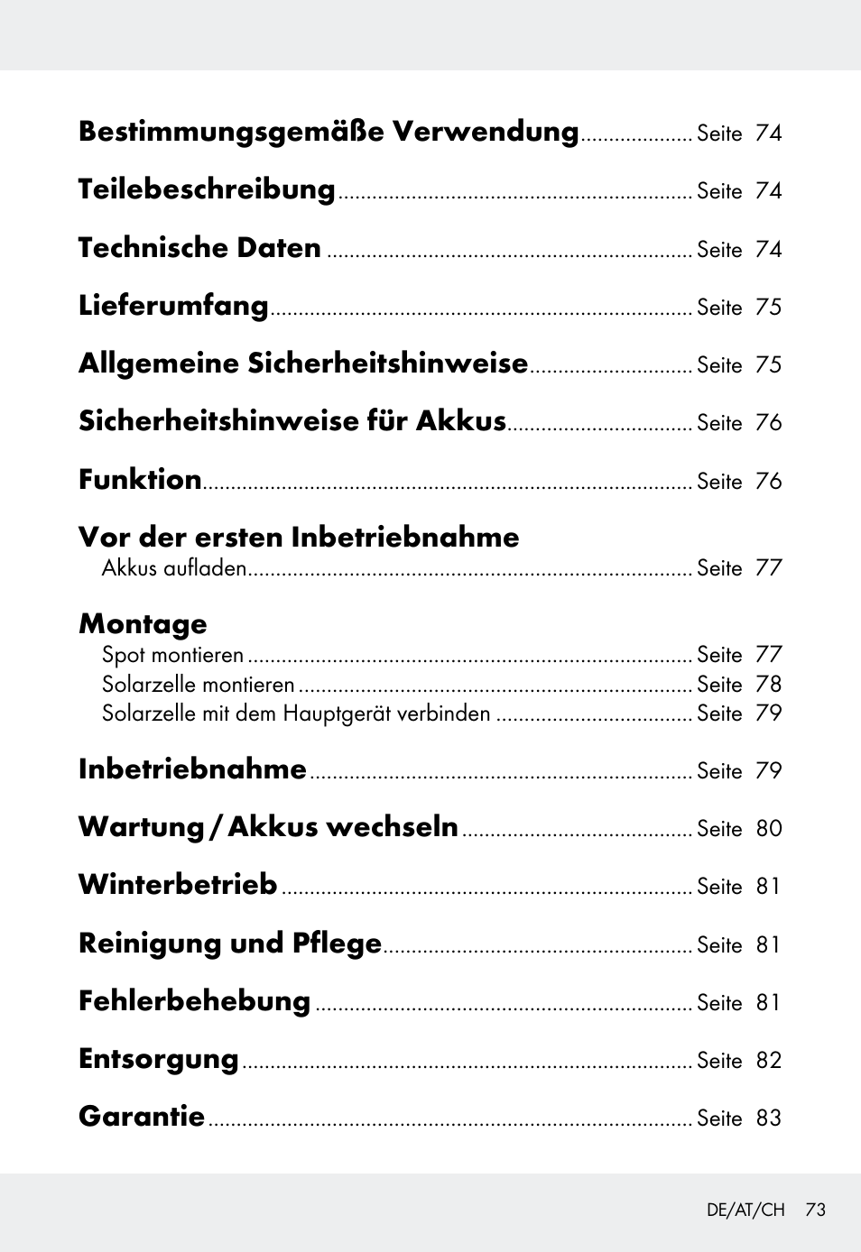 Bestimmungsgemäße verwendung, Teilebeschreibung, Technische daten | Lieferumfang, Allgemeine sicherheitshinweise, Sicherheitshinweise für akkus, Funktion, Vor der ersten inbetriebnahme, Montage, Inbetriebnahme | Livarno Z31999 User Manual | Page 73 / 84