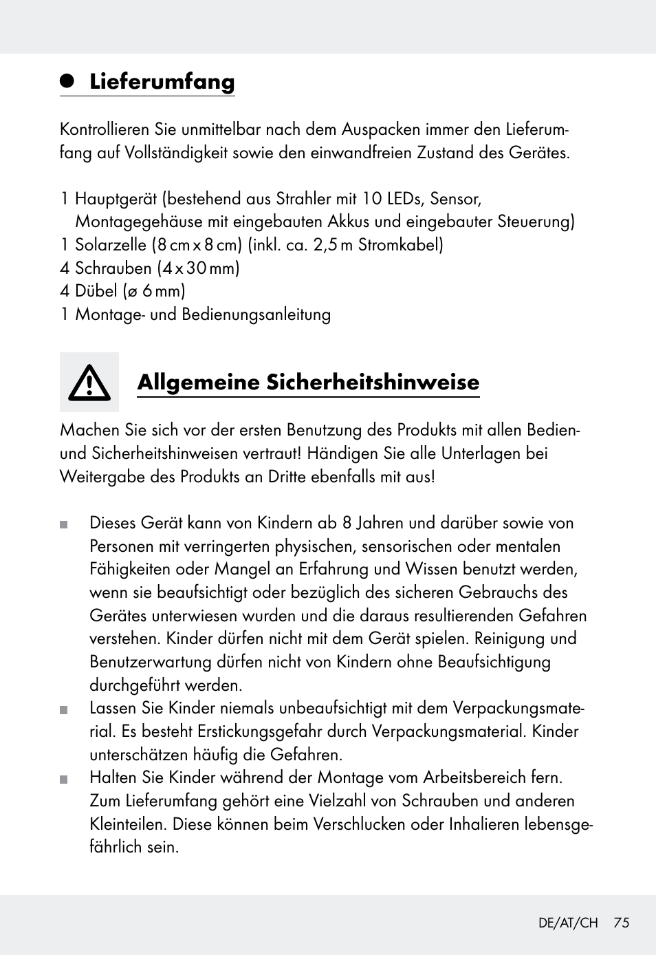 Lieferumfang, Allgemeine sicherheitshinweise | Livarno Z31999 User Manual | Page 75 / 84