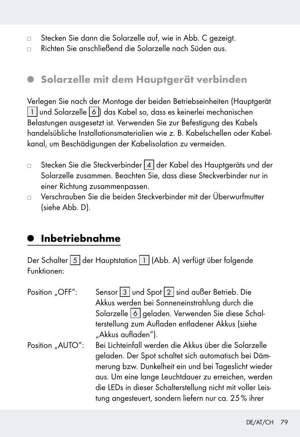 Solarzelle mit dem hauptgerät verbinden, Inbetriebnahme | Livarno Z31999 User Manual | Page 79 / 84