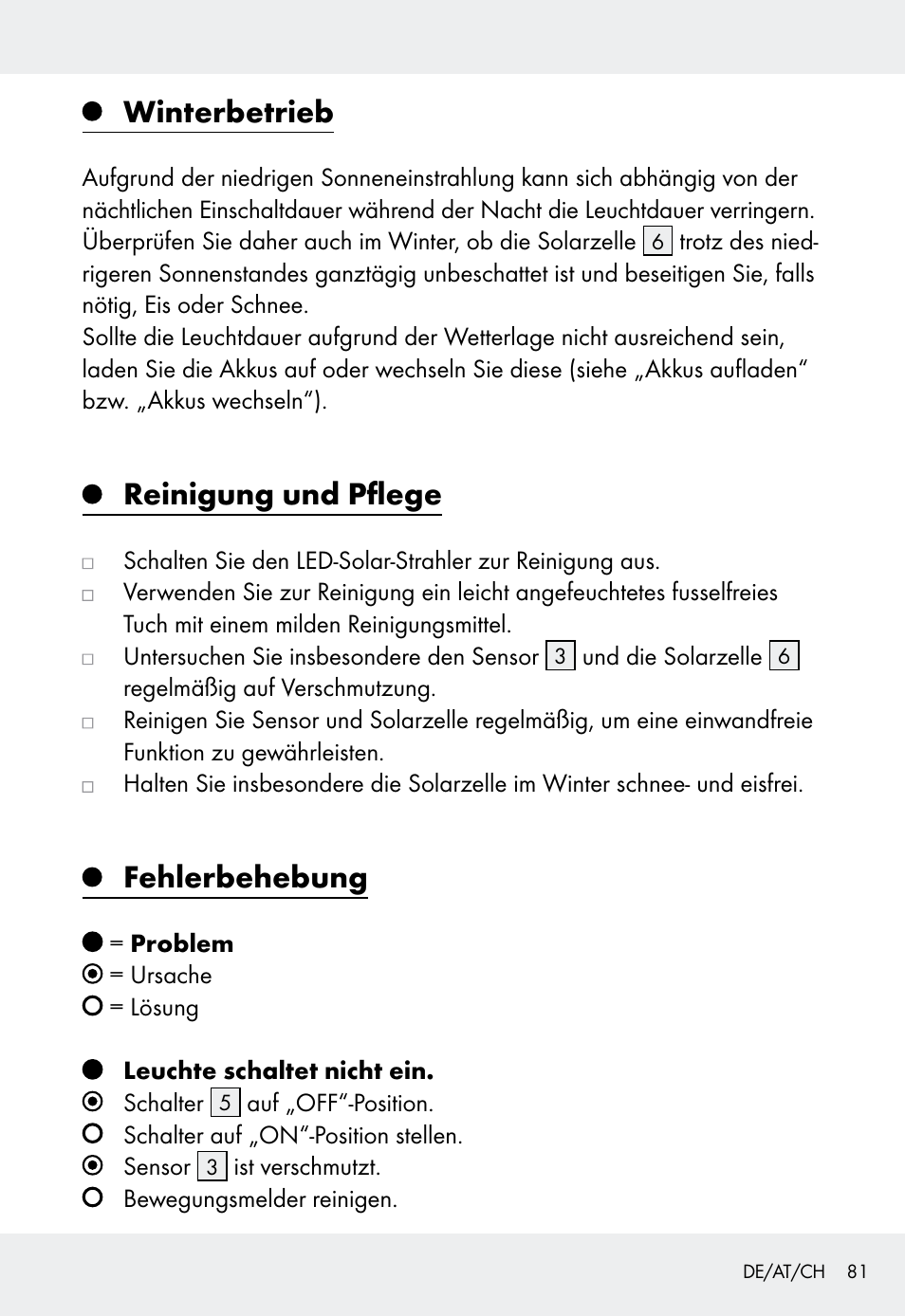 Winterbetrieb, Reinigung und pflege, Fehlerbehebung | Livarno Z31999 User Manual | Page 81 / 84