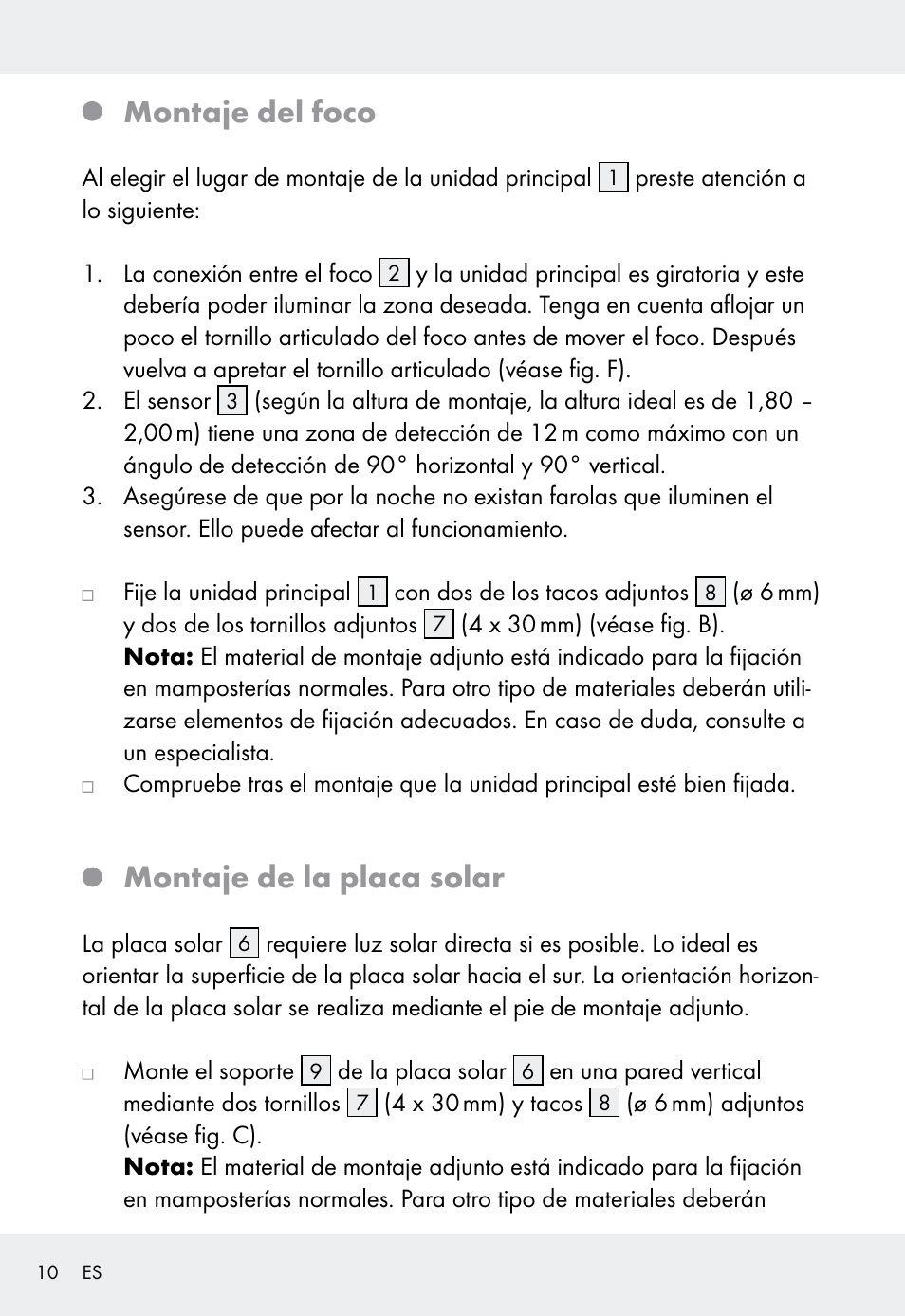 Montaje del foco, Montaje de la placa solar | Livarno Z31999 User Manual | Page 10 / 63