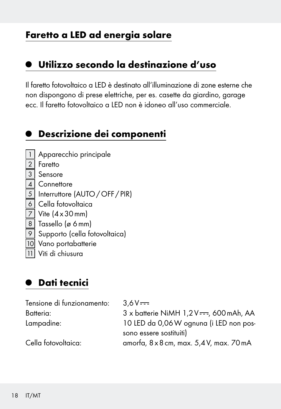 Descrizione dei componenti, Dati tecnici | Livarno Z31999 User Manual | Page 18 / 63