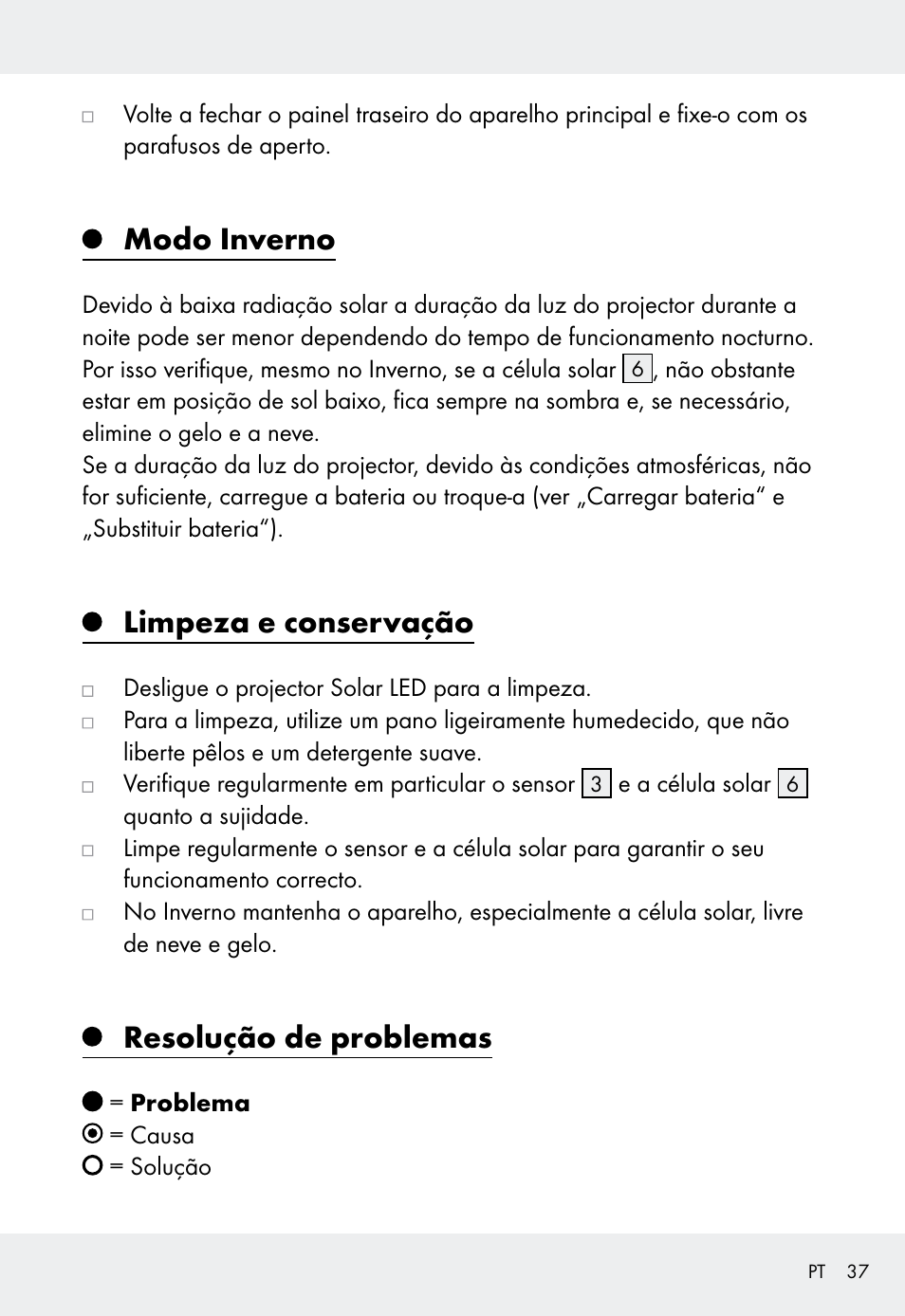 Modo inverno, Limpeza e conservação, Resolução de problemas | Livarno Z31999 User Manual | Page 37 / 63