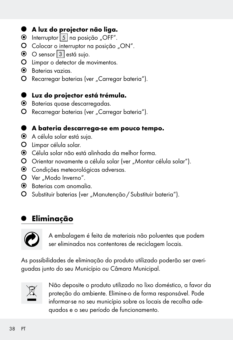 Eliminação | Livarno Z31999 User Manual | Page 38 / 63