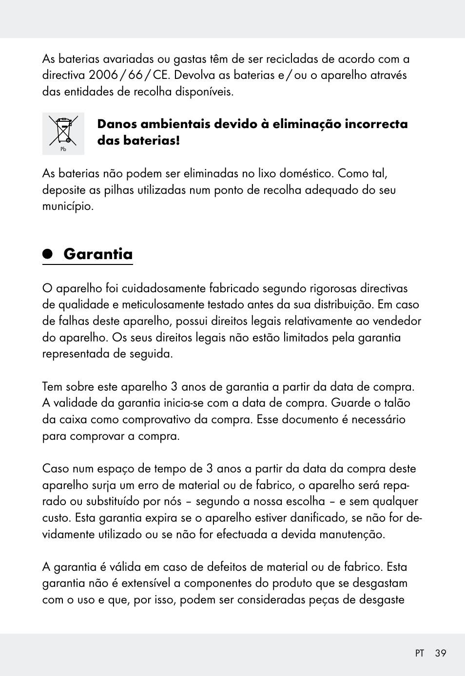 Garantia | Livarno Z31999 User Manual | Page 39 / 63