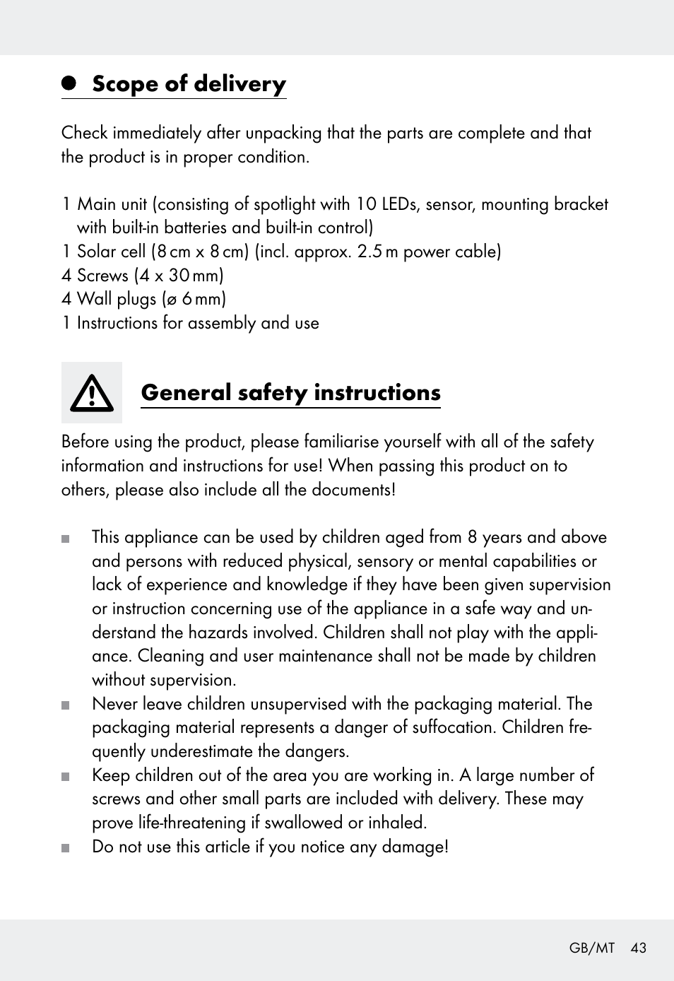 Scope of delivery, General safety instructions | Livarno Z31999 User Manual | Page 43 / 63