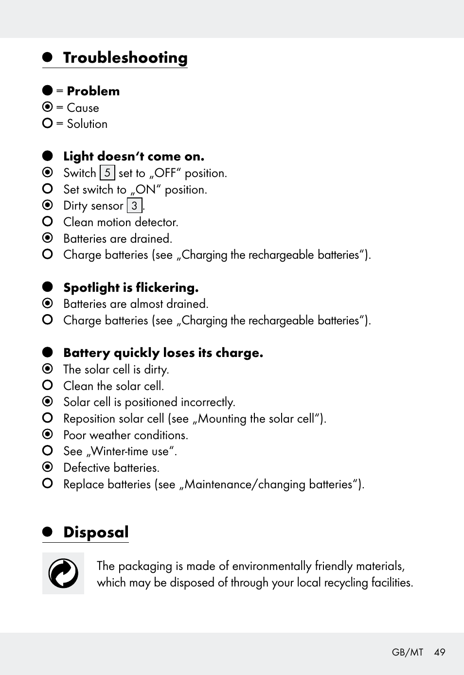 Troubleshooting, Disposal | Livarno Z31999 User Manual | Page 49 / 63